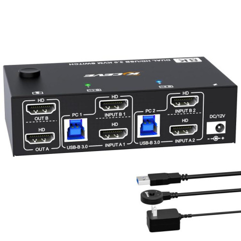 Commutateur KVM double écran 8K 60 Hz USB3.0 / HDMI 2 ports KC-KVM8202, SH6302146-08
