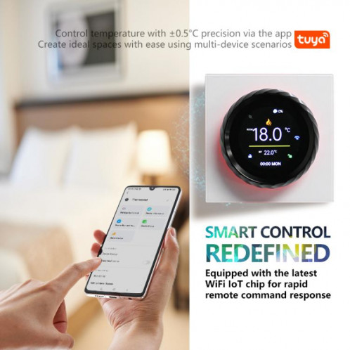 BHT-2007-P16-GCLW Thermostat intelligent à bouton fileté, écran couleur TFT 1,6 pouces, Wi-Fi (blanc et noir) SH903A607-014