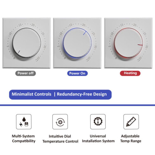 Thermostat intelligent sans écran pour chauffage électrique BHT-101GBL avec indicateur LED bicolore (blanc) SH002A1245-010