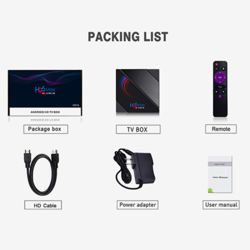 H96 MAX 6K ULTRA HD Smart TV Boîte avec télécommande, Android 10.0, ALLWINNER H616 ALLWINNER H616 ARM CORE CORTEX-A53, 2GB + 16 Go, Carte TF / USBX2 / AV / HDMI / WiFi, Plug UK SH28021122-013