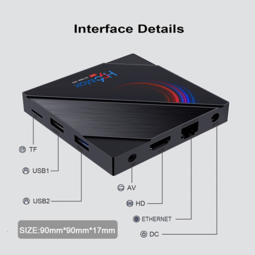 H96 MAX 6K ULTRA HD Smart TV Boîte avec télécommande, Android 10.0, ALLWINNER H616 ALLWINNER H616 ARM CORE CORTEX-A53, 2GB + 16 Go, Carte TF / USBX2 / AV / HDMI / WiFi, Plug UK SH28021122-013