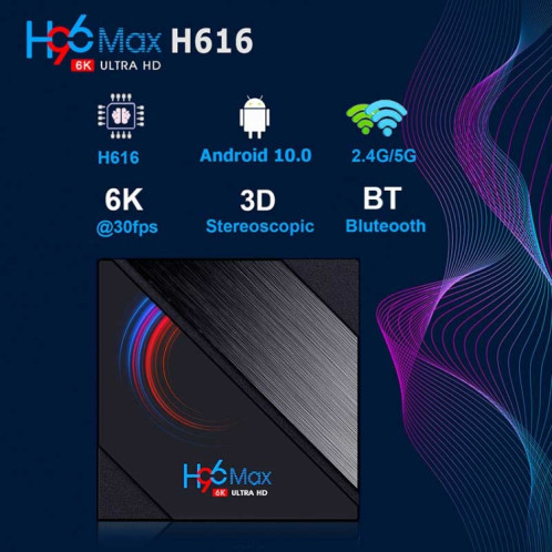 H96 MAX 6K ULTRA HD Smart TV Boîte avec télécommande, Android 10.0, ALLWINNER H616 ALLWINNER H616 ARM CORE CORTEX-A53, 2GB + 16 Go, Carte TF / USBX2 / AV / HDMI / WiFi, Plug UK SH28021122-013