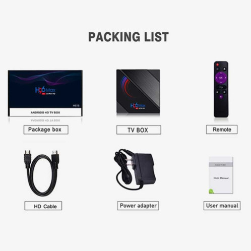 Boîte de télévision intelligente H96 Max 6K Ultra HD avec télécommande, Android 10.0, ALLWINNER H616 ARM CORE CORTEX-A53, 2GB + 16 Go, Carte de support TF / USBX2 / AV / HDMI / WiFi, Plug UA SH28041643-013