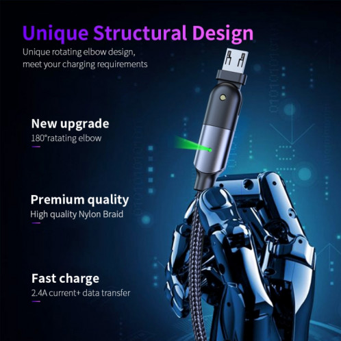 FXCM-WY09 2.4A USB vers Micro USB Câble de charge coude rotatif à 180 degrés, longueur: 1,2 m (rouge) SH001B654-016