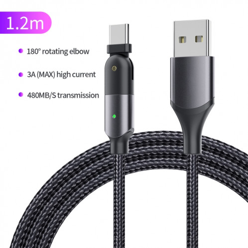 ZFXCT-WY0G 3A USB vers USB-C / Type-C Câble de charge coude rotatif à 180 degrés, longueur: 1,2 m (gris) SH201A430-016