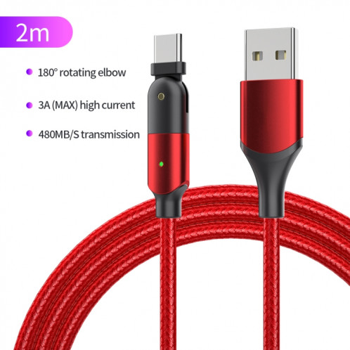 ZFXCT-WYA09 3A USB vers USB-C / Type-C Câble de charge coude rotatif à 180 degrés, longueur: 2 m (rouge) SH202B721-016