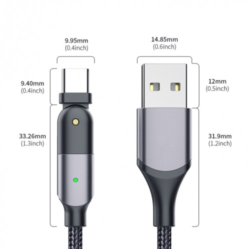 ZFXCT-WYA09 3A USB vers USB-C / Type-C Câble de charge coude rotatif à 180 degrés, longueur: 2 m (rouge) SH202B721-016