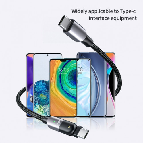 FXCTL-WY0G 60W 3A USB-C / Type-C à Type-C Câble de charge rapide coude rotatif à 180 degrés, longueur: 1,2 m (gris) SH601A1273-015