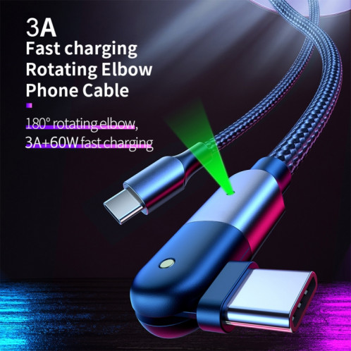 FXCTL-WY0G 60W 3A USB-C / Type-C à Type-C Câble de charge rapide coude rotatif à 180 degrés, longueur: 1,2 m (gris) SH601A1273-015