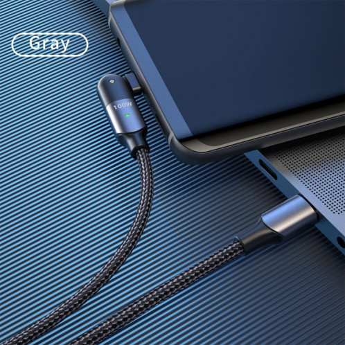 FXCTL-WY0G 100W 5A USB-C / Type-C à Type-C Câble de charge rapide coude rotatif à 180 degrés, longueur: 1,2 m (gris) SH901A1710-07