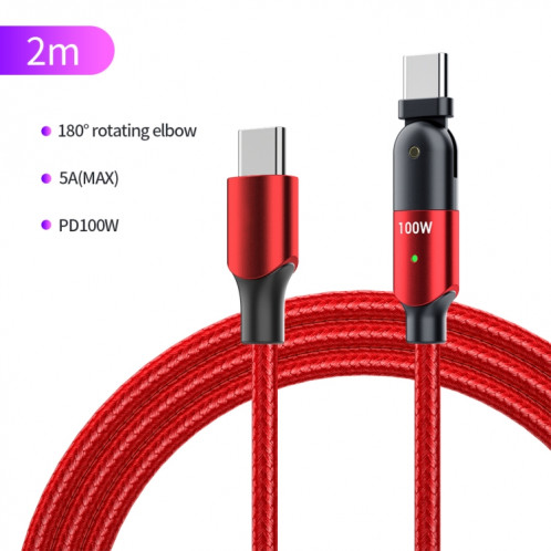 FXCTL-WYA09 100W 5A USB-C / Type-C à Type-C Câble de charge rapide coude rotatif à 180 degrés, longueur: 2 m (rouge) SH902B1155-016