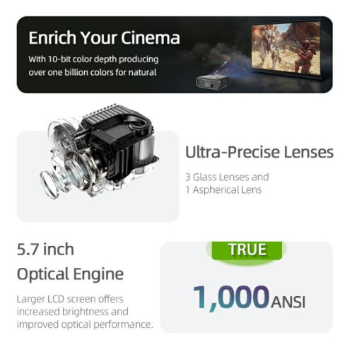 Projecteur intelligent AUN AKEY9S 1080P 1000ANSI Autofocus WIFI, prise britannique (noir) SA302A826-018