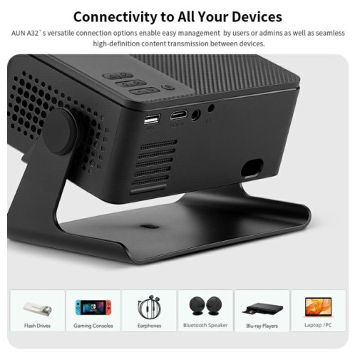 Projecteur intelligent AUN A32 Pro 1280x720P 300ANSI Android 13, écran WIFI, (noir) SA304A306-010