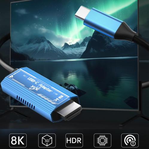 Câble adaptateur YCE-V286 Type-C vers PD3.0 et HDMI 8K (bleu) SH501A1967-09