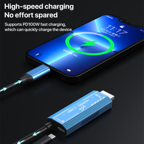Câble adaptateur YCE-V286 Type-C vers PD3.0 et HDMI 8K (bleu) SH501A1967-09