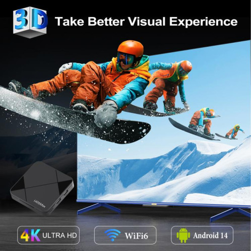 Boîtier TV intelligent H96Max 4K UHD Android 14 avec télécommande, processeur RK3518 Quad-Core 2 Go + 8 Go () SH502A694-013