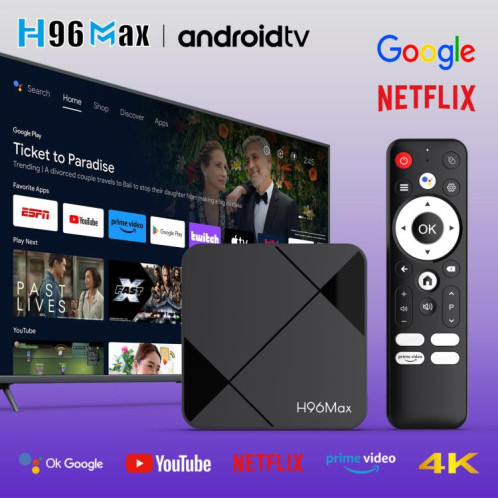 Boîtier TV intelligent H96Max 4K UHD Android 14 avec télécommande, processeur RK3518 Quad-Core 2 Go + 8 Go () SH502A694-013