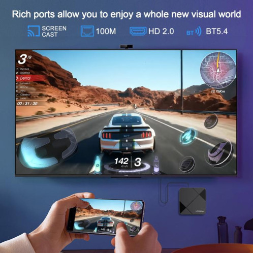 Boîtier TV intelligent H96Max 4K UHD Android 14 avec télécommande, processeur RK3518 Quad-Core 2 Go + 8 Go () SH502A694-013