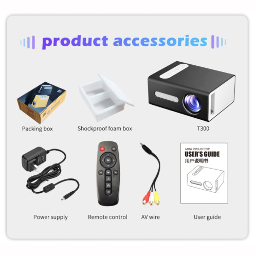 T300 25ansi LED Portable Home Multimedia Game Projecteur, US Plug (Yellow) SH601B1456-014