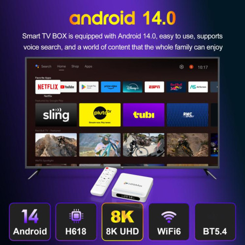 Boîtier Smart TV H96 Max H618 Plus Android 14.0, 4 Go + 32 Go, Allwinner H618 Quad-core ARM Cortex-A53 () SH102B981-012