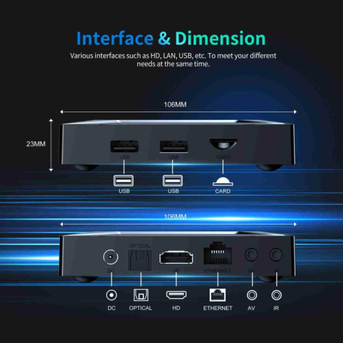 Boîtier Smart TV X96 M200 YB951 Android 14.0, 4 Go + 32 Go, processeur Amlogic S905X5M quad-core ARM Cortex A55 () SH202B1411-011