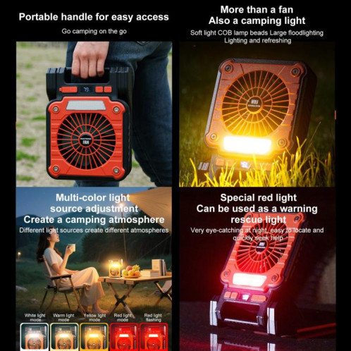 Ventilateur portable solaire F3 avec chargeur USB et lampe de camping (orange) SH601A1095-013