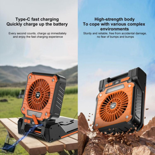 Ventilateur portable solaire F3 avec chargeur USB et lampe de camping (orange) SH601A1095-013