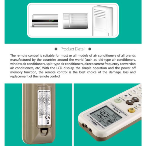 Télécommande universelle pour climatiseur CHUNGHOP K-1028E avec lampe torche SC0143300-04