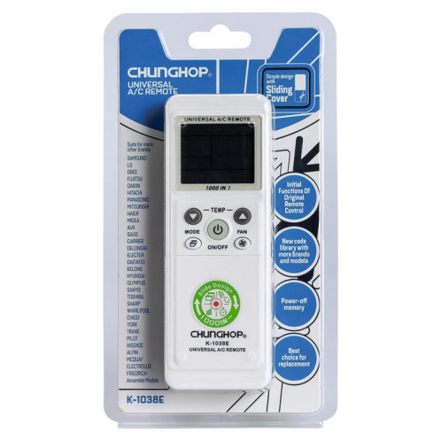 Télécommande universelle pour climatiseur CHUNGHOP K-1038ES avec fonction d'appairage des boutons de marque SC01441621-05