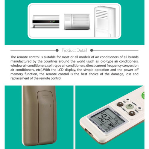 Télécommande universelle pour climatiseur CHUNGHOP K-1038ES avec fonction d'appairage des boutons de marque SC01441621-05