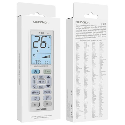 Télécommande universelle pour climatiseur CHUNGHOP K-1308E avec lampe torche et rétroéclairage LCD SC0151626-06