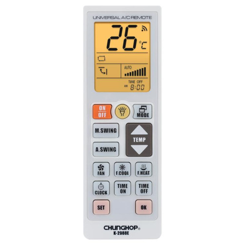 Télécommande universelle pour climatiseur CHUNGHOP K-2988E avec lampe torche et rétroéclairage LCD (blanc) SC401B1189-04