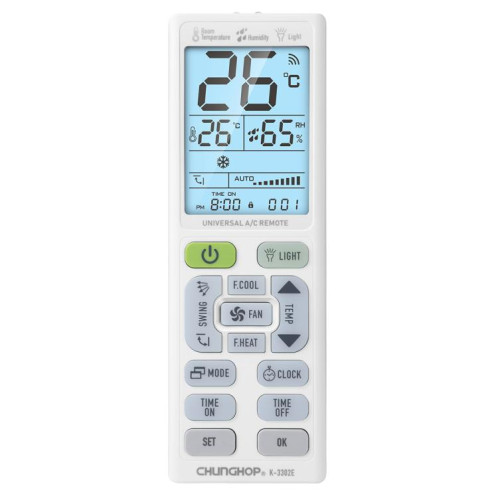 Télécommande universelle pour climatiseur CHUNGHOP K-3302E avec lampe torche et rétroéclairage LCD SC0156408-06
