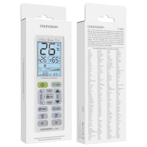 Télécommande universelle pour climatiseur CHUNGHOP K-3302E avec lampe torche et rétroéclairage LCD SC0156408-06