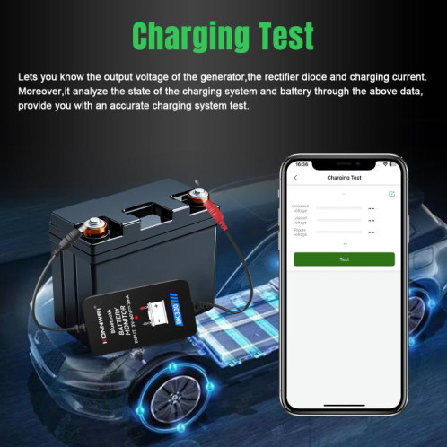 Outil de diagnostic de batterie de voiture KONNWEI BK300 6 V/12 V/24 V Bluetooth 5.0 (noir) SK501A394-020