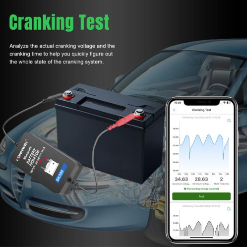 Outil de diagnostic de batterie de voiture KONNWEI BK300 6 V/12 V/24 V Bluetooth 5.0 (noir) SK501A394-020