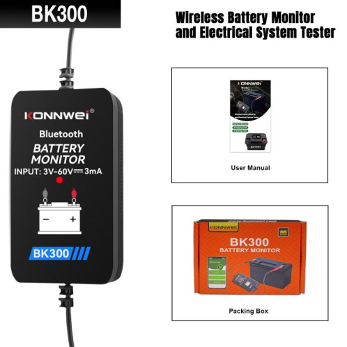 Outil de diagnostic de batterie de voiture KONNWEI BK300 6 V/12 V/24 V Bluetooth 5.0 (noir) SK501A394-020