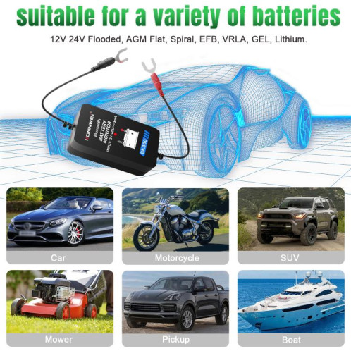 Outil de diagnostic de batterie de voiture KONNWEI BK300 6 V/12 V/24 V Bluetooth 5.0 (noir) SK501A394-020