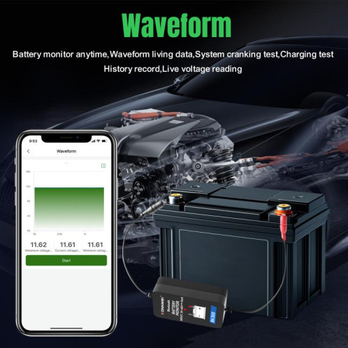 Outil de diagnostic de batterie de voiture KONNWEI BK300 6 V/12 V/24 V Bluetooth 5.0 (noir) SK501A394-020