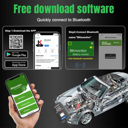 Outil de diagnostic de batterie de voiture KONNWEI BK300 6 V/12 V/24 V Bluetooth 5.0 (noir) SK501A394-020