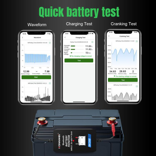 Outil de diagnostic de batterie de voiture KONNWEI BK300 6 V/12 V/24 V Bluetooth 5.0 (noir) SK501A394-020