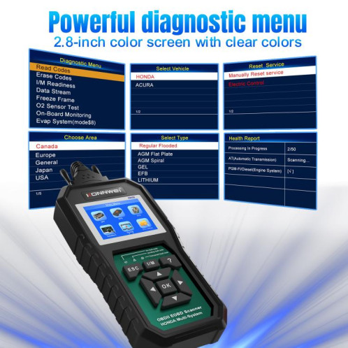 Outil de diagnostic de panne OBD2 pour voiture KONNWEI KW420, écran couleur 2,8 pouces, pour Honda (noir et vert) SK801A1742-022
