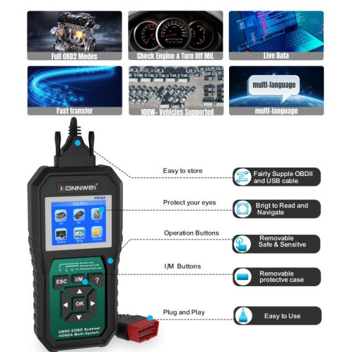 Outil de diagnostic de panne OBD2 pour voiture KONNWEI KW420, écran couleur 2,8 pouces, pour Honda (noir et vert) SK801A1742-022