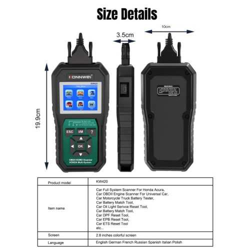 Outil de diagnostic de panne OBD2 pour voiture KONNWEI KW420, écran couleur 2,8 pouces, pour Honda (noir et vert) SK801A1742-022