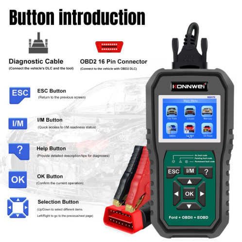 Outil de diagnostic de panne OBD2 pour voiture KONNWEI KW470, écran couleur 2,8 pouces, pour Ford (noir et vert) SK101A648-043