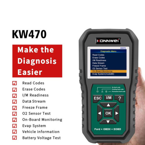 Outil de diagnostic de panne OBD2 pour voiture KONNWEI KW470, écran couleur 2,8 pouces, pour Ford (noir et vert) SK101A648-043