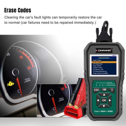 Outil de diagnostic de panne OBD2 pour voiture KONNWEI KW470, écran couleur 2,8 pouces, pour Ford (noir et vert) SK101A648-043