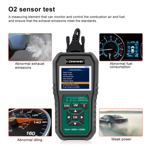 Outil de diagnostic de panne OBD2 pour voiture KONNWEI KW470, écran couleur 2,8 pouces, pour Ford (noir et vert) SK101A648-043
