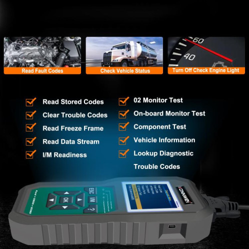 Outil de diagnostic de panne OBD2 pour voiture KONNWEI KW470, écran couleur 2,8 pouces, pour Ford (noir et vert) SK101A648-043