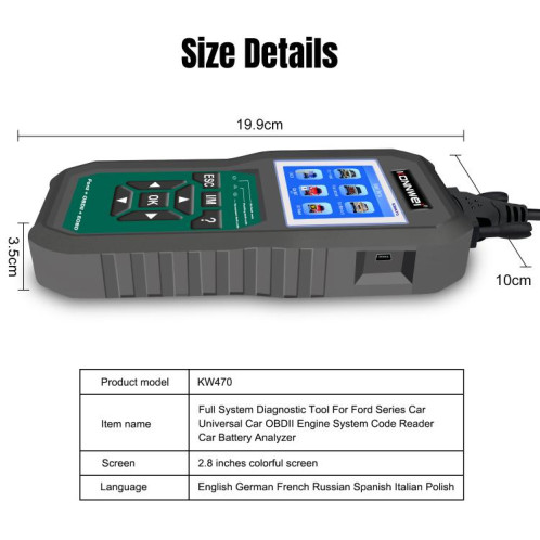 Outil de diagnostic de panne OBD2 pour voiture KONNWEI KW470, écran couleur 2,8 pouces, pour Ford (noir et vert) SK101A648-043